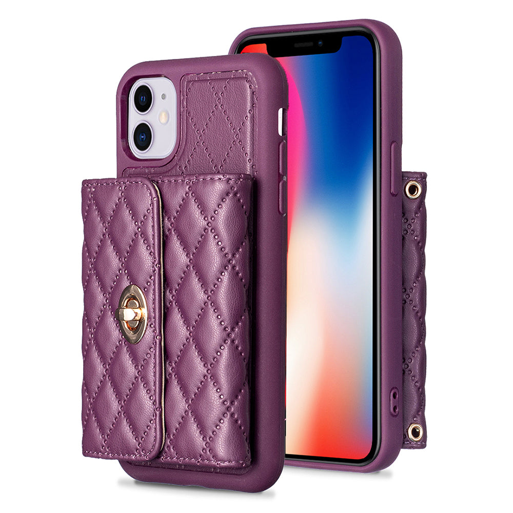BF21 For iPhone 11 6.1 inch Phone Case PU Leather TPU Kickstand Card Holder Cover with Shoulder Strap BF21 For iPhone 11 6.1 inch Phone Case PU Leather TPU Kickstand Card Holder Cover with Shoulder Strap